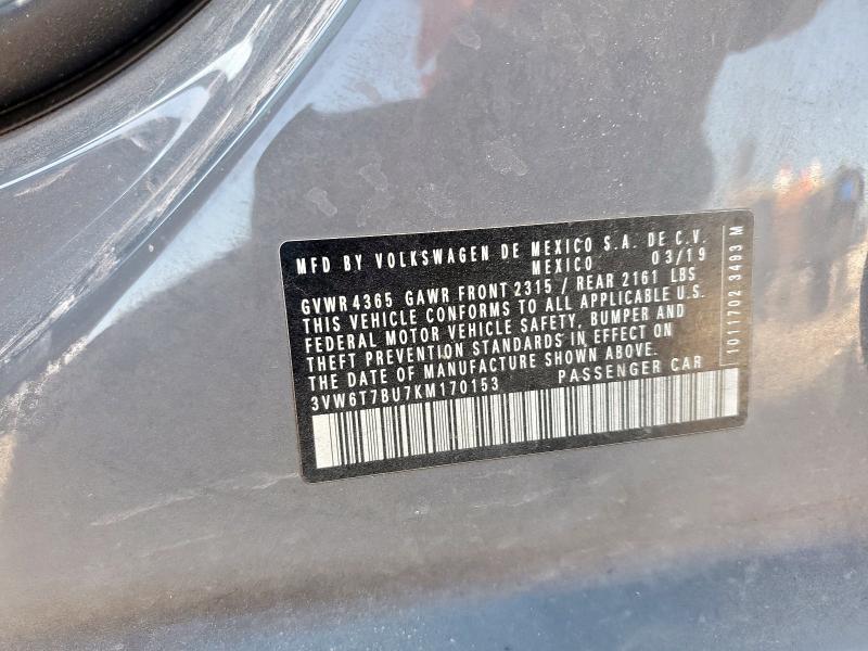 3VW6T7BU7KM170153 - 2019 VOLKSWAGEN JETTA GLI 灰色 照片 13