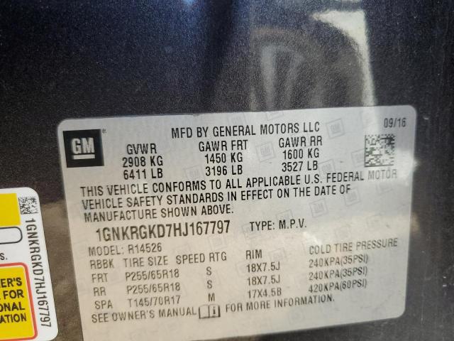 1GNKRGKD7HJ167797 - 2017 CHEVROLET TRAVERSE LT 黑色 照片 12