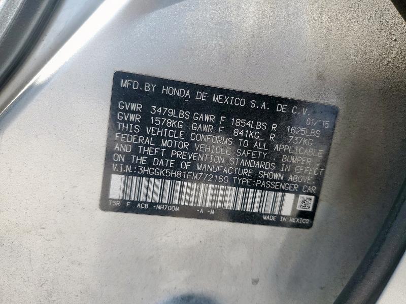 3HGGK5H81FM772160 - 2015 HONDA FIT EX SILVER photo 13