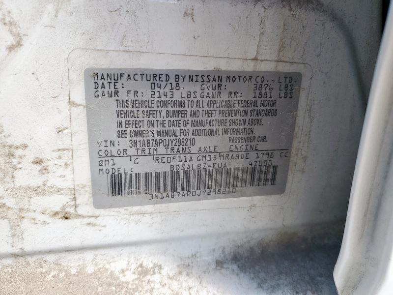 3N1AB7AP0JY298210 - 2018 NISSAN SENTRA S Ақ фото 13