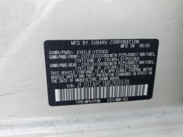 JF2GTAPC1M8268978 - 2021 SUBARU CROSSTREK PREMIUM WHITE photo 12