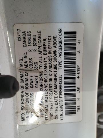 2HGFC1F39HH643335 - 2017 HONDA CIVIC EX WHITE photo 12