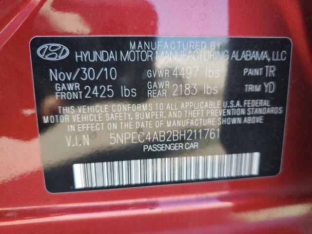 5NPEC4AB2BH211761 - 2011 HYUNDAI SONATA SE 红色 照片 12