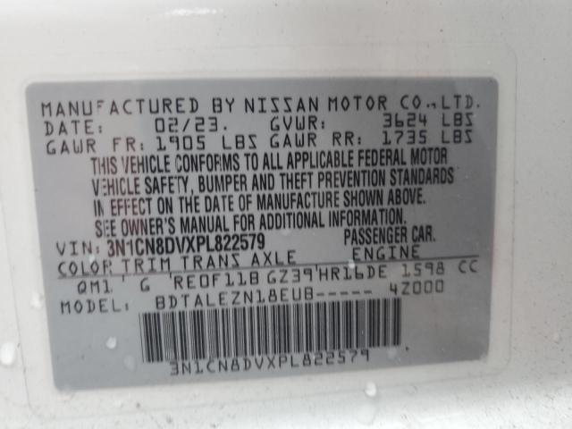 3N1CN8DVXPL822579 - 2023 NISSAN VERSA S WHITE photo 12