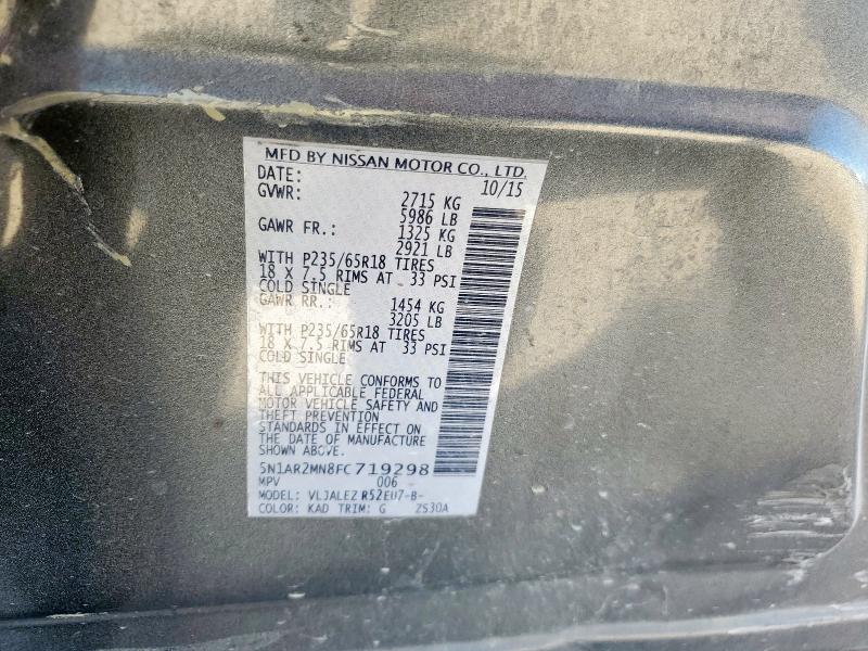 5N1AR2MN8FC719298 - 2015 NISSAN PATHFINDER S GRAY photo 13