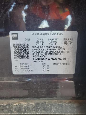 1GNERGKW7NJ176140 - 2022 CHEVROLET TRAVERSE LT BLACK photo 13