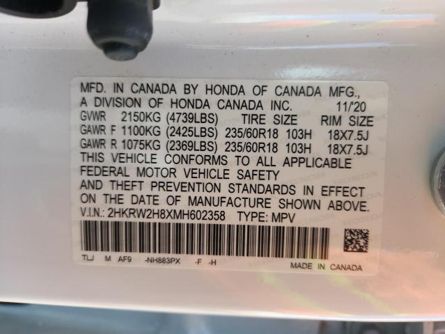 2HKRW2H8XMH602358 - 2021 HONDA CR-V EXL WHITE photo 12