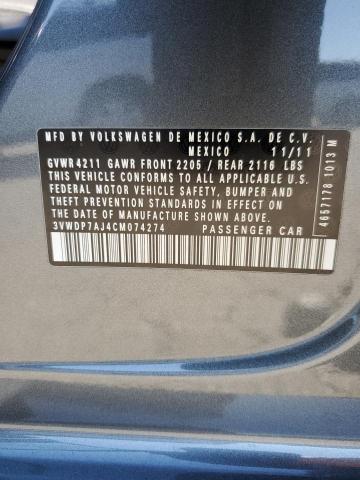 3VWDP7AJ4CM074274 - 2012 VOLKSWAGEN JETTA SE 灰色 照片 12