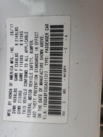 19UUA8F55CA011317 - 2012 ACURA TL WHITE photo 13