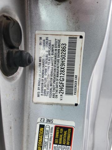 2HGFG128X9H502863 - 2009 HONDA CIVIC EX SILVER photo 12
