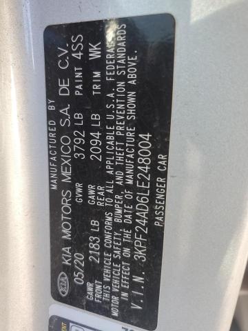 3KPF24AD6LE248004 - 2020 KIA FORTE FE SILVER photo 13