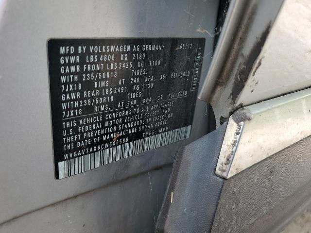 WVGAV7AX6CW606586 - 2012 VOLKSWAGEN TIGUAN S SILVER photo 13