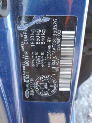 KMHCT4AE3GU959526 - 2016 HYUNDAI ACCENT SE BLUE photo 13