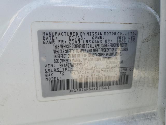 3N1AB7AP8JY253161 - 2018 NISSAN SENTRA S თეთრი ფოტო 12