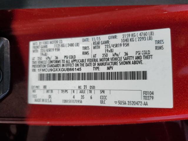 1FMCU9GXXGUB66145 - 2016 FORD ESCAPE SE წითელი ფოტო 13