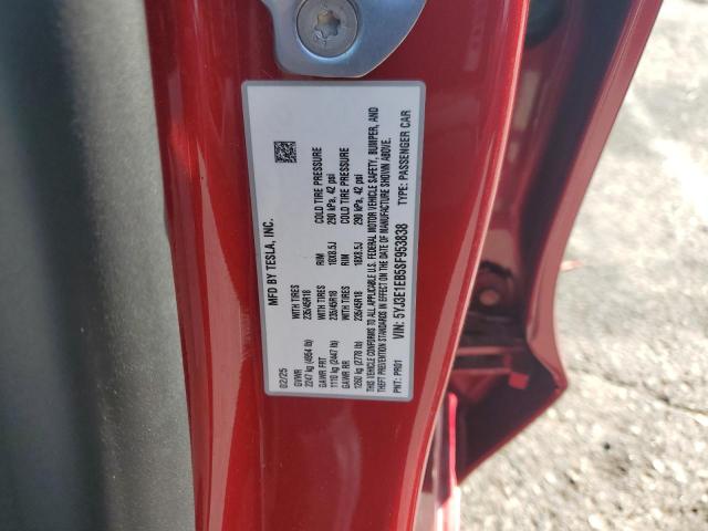 5YJ3E1EB5SF953838 - 2025 TESLA MODEL 3 Rojo foto 12