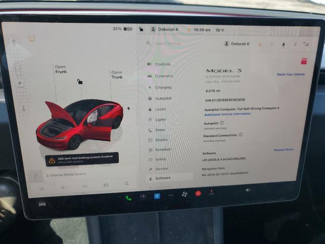 5YJ3E1EB5SF953838 - 2025 TESLA MODEL 3 Rojo foto 9