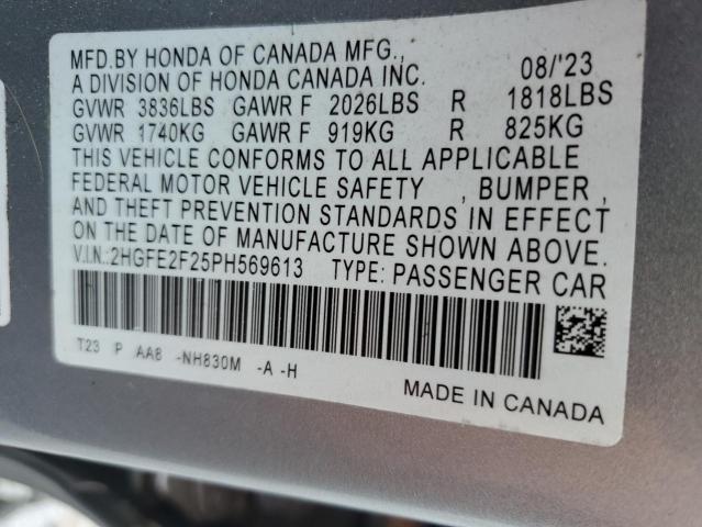 2HGFE2F25PH569613 - 2023 HONDA CIVIC LX 银色 照片 12