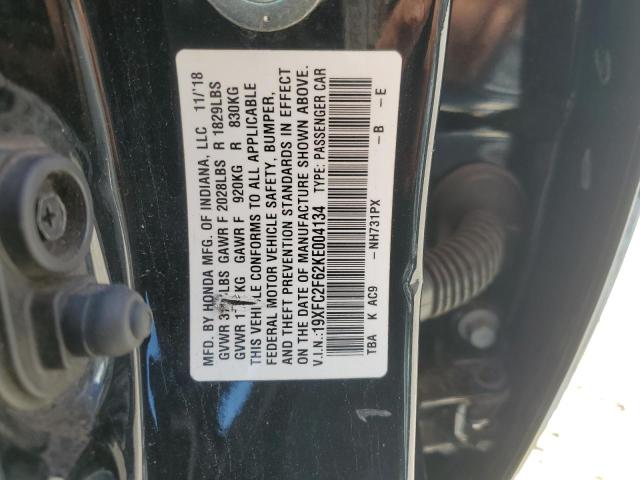 19XFC2F62KE004134 - 2019 HONDA CIVIC LX შავი ფოტო 12