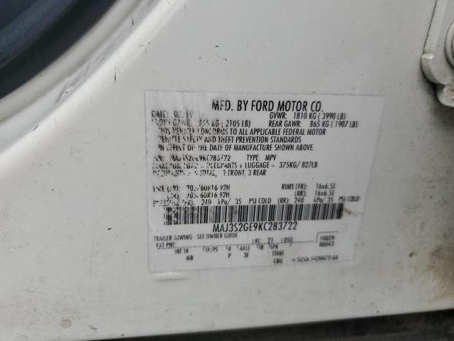 MAJ3S2GE9KC283722 - 2019 FORD ECOSPORT SE أبيض صورة 13