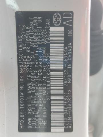 2T1BURHE6KC222701 - 2019 TOYOTA COROLLA L WHITE photo 13