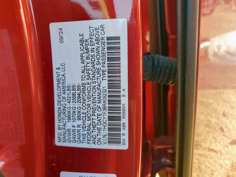 1HGCY1F38RA092321 - 2024 HONDA ACCORD EX RED photo 12