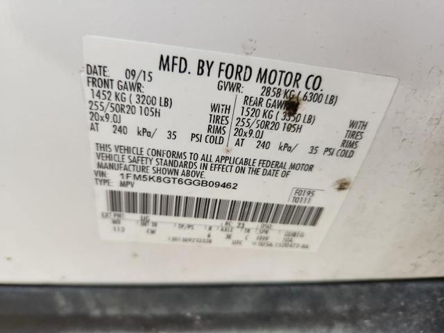 1FM5K8GT6GGB09462 - 2016 FORD EXPLORER SPORT WHITE photo 13