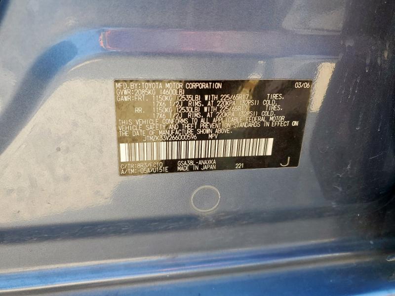 JTMZK33V266000596 - 2006 TOYOTA RAV4 蓝色 照片 12