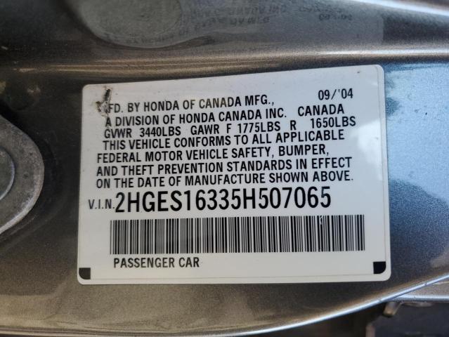 2HGES16335H507065 - 2005 HONDA CIVIC DX VP 灰色 照片 12