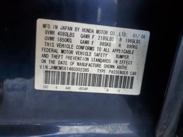 JHMCM56146C002385 - 2006 HONDA ACCORD VALUE BLUE photo 13
