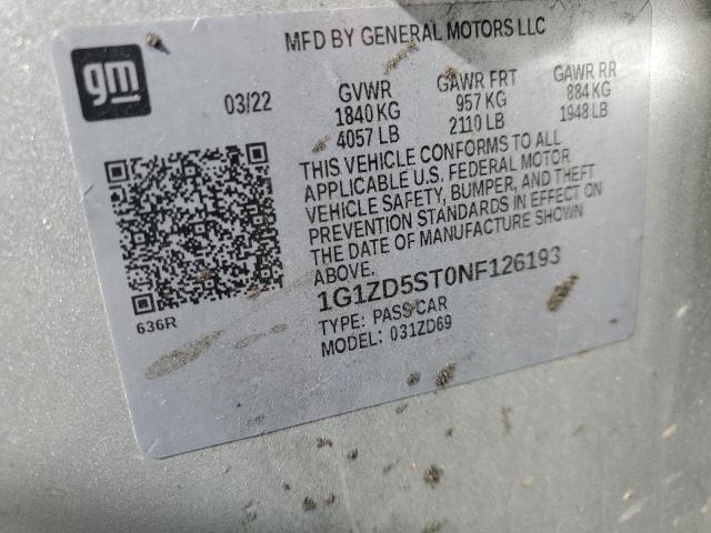 1G1ZD5ST0NF126193 - 2022 CHEVROLET MALIBU LT SILVER photo 12