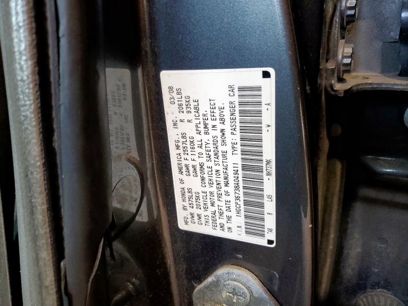1HGCP36738A049411 - 2008 HONDA ACCORD EX CHARCOAL photo 13