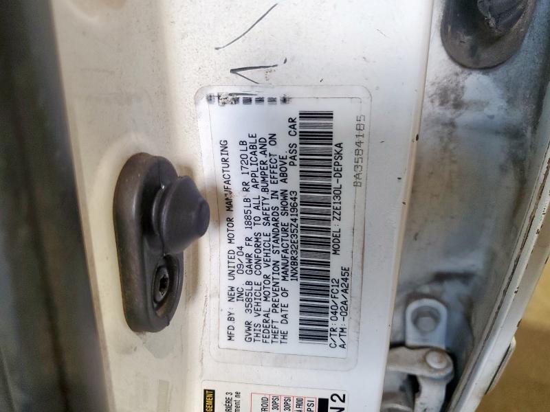 1NXBR32E35Z419643 - 2005 TOYOTA COROLLA CE WHITE photo 12