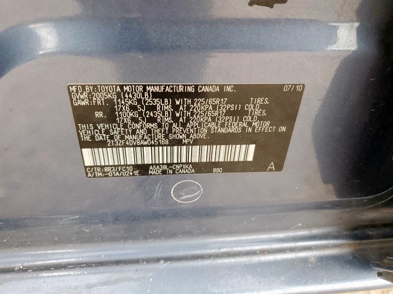 2T3ZF4DV8AW045168 - 2010 TOYOTA RAV4 Niebieski zdjęcie 12