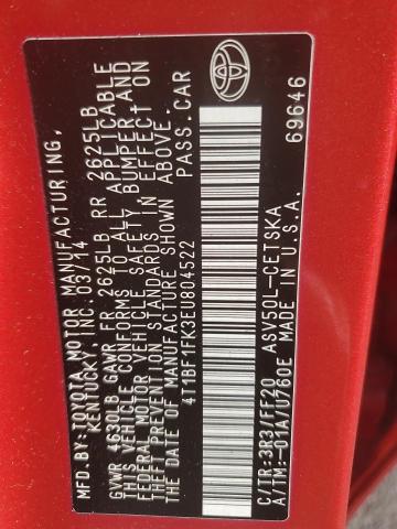 4T1BF1FK3EU804522 - 2014 TOYOTA CAMRY L RED photo 12