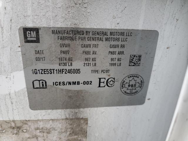 1G1ZE5ST1HF246005 - 2017 CHEVROLET MALIBU LT WHITE photo 13