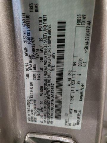 1FMCU9JD1HUA79587 - 2017 FORD ESCAPE TITANIUM 银色 照片 13