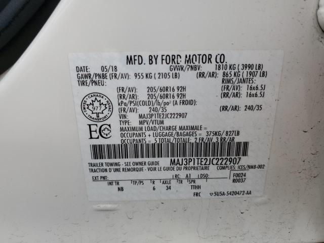 MAJ3P1TE2JC222907 - 2018 FORD ECOSPORT SE Blanc photo 14