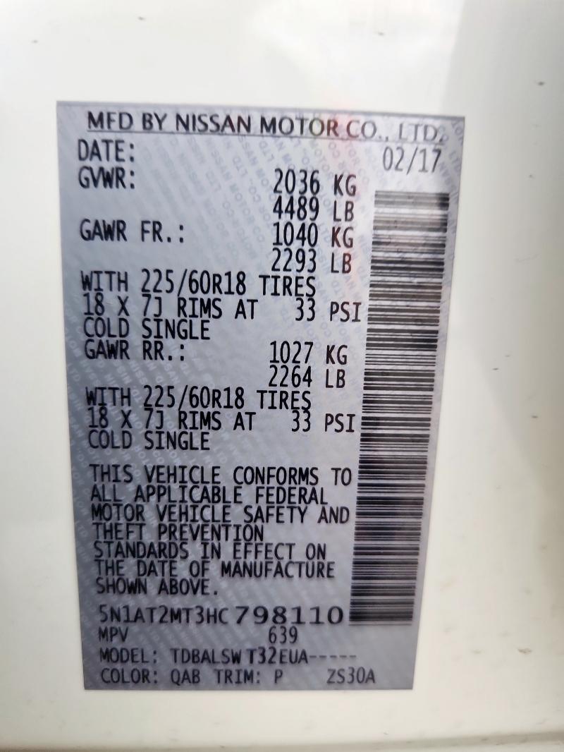 5N1AT2MT3HC798110 - 2017 NISSAN ROGUE S WHITE photo 14