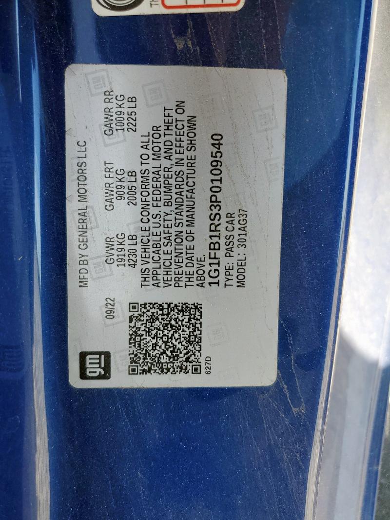 1G1FB1RS3P0109540 - 2023 CHEVROLET CAMARO LS ლურჯი ფოტო 13