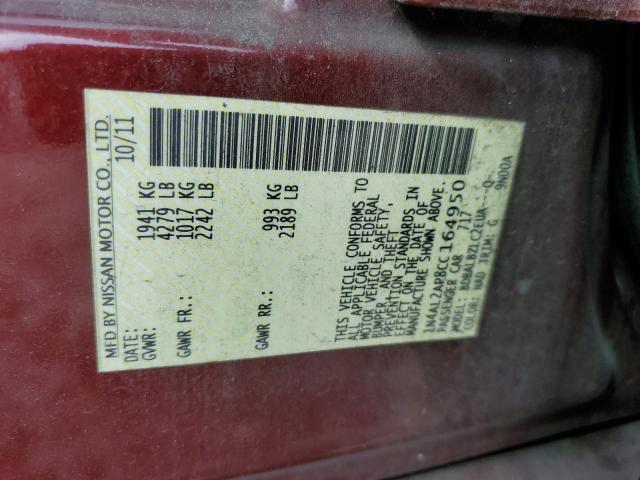 1N4AL2AP8CC164950 - 2012 NISSAN ALTIMA BASE ბურგუნდია ფოტო 12