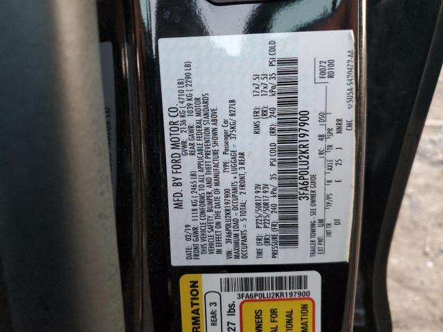 3FA6P0LU2KR197900 - 2019 FORD FUSION SE Siyah fotoğraf 12