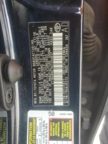 2T1BURHE7KC204837 - 2019 TOYOTA COROLLA L ლურჯი ფოტო 12