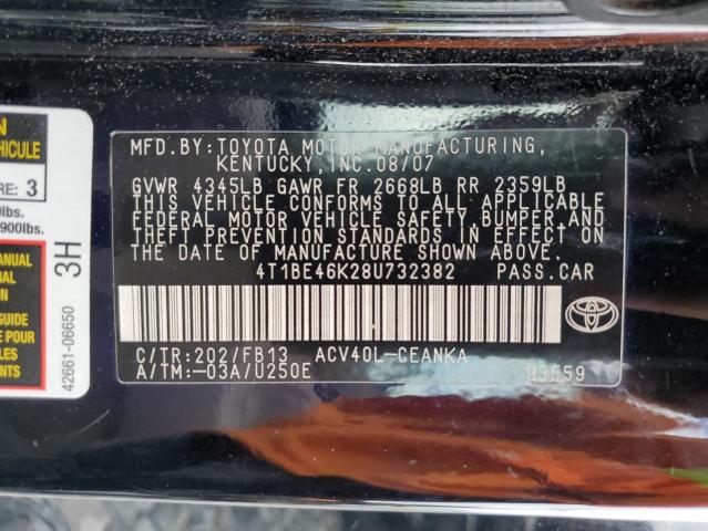 4T1BE46K28U732382 - 2008 TOYOTA CAMRY CE 黑色 照片 12