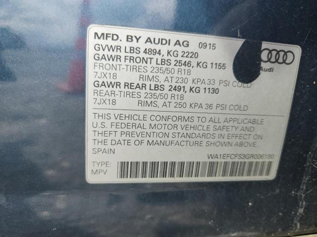 WA1EFCFS3GR006180 - 2016 AUDI Q3 PREMIUM PLUS Синій фото 13