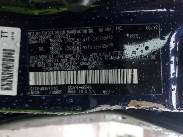 5TDHZRBH7NS583655 - 2022 TOYOTA HIGHLANDER XLE 蓝色 照片 14