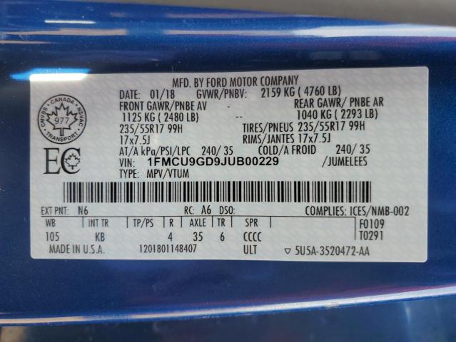 1FMCU9GD9JUB00229 - 2018 FORD ESCAPE SE Rot Foto 13