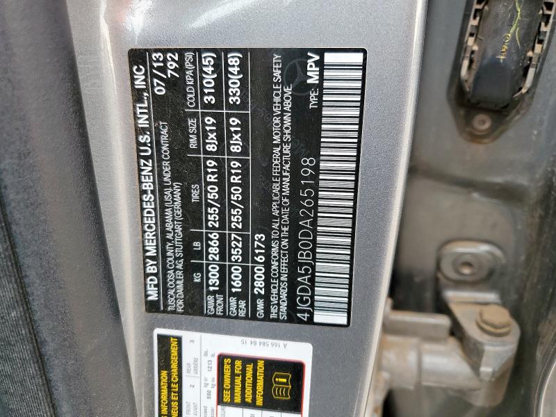 4JGDA5JB0DA265198 - 2013 MERCEDES-BENZ ML 350 Сріблястий фото 13