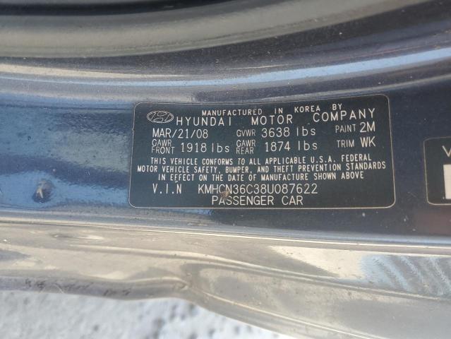 KMHCN36C38U087622 - 2008 HYUNDAI ACCENT SE ნაცრისფერი ფოტო 12