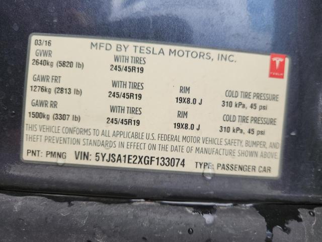 5YJSA1E2XGF133074 - 2016 TESLA MODEL S Մոխրագույն լուսանկար 12
